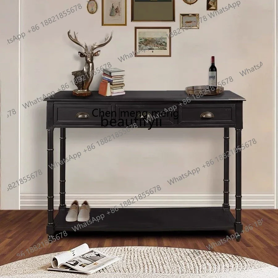 cc182French retro solid wood storage entrance cabinet, entrance desk, living room decoration  cabinet with pumping R