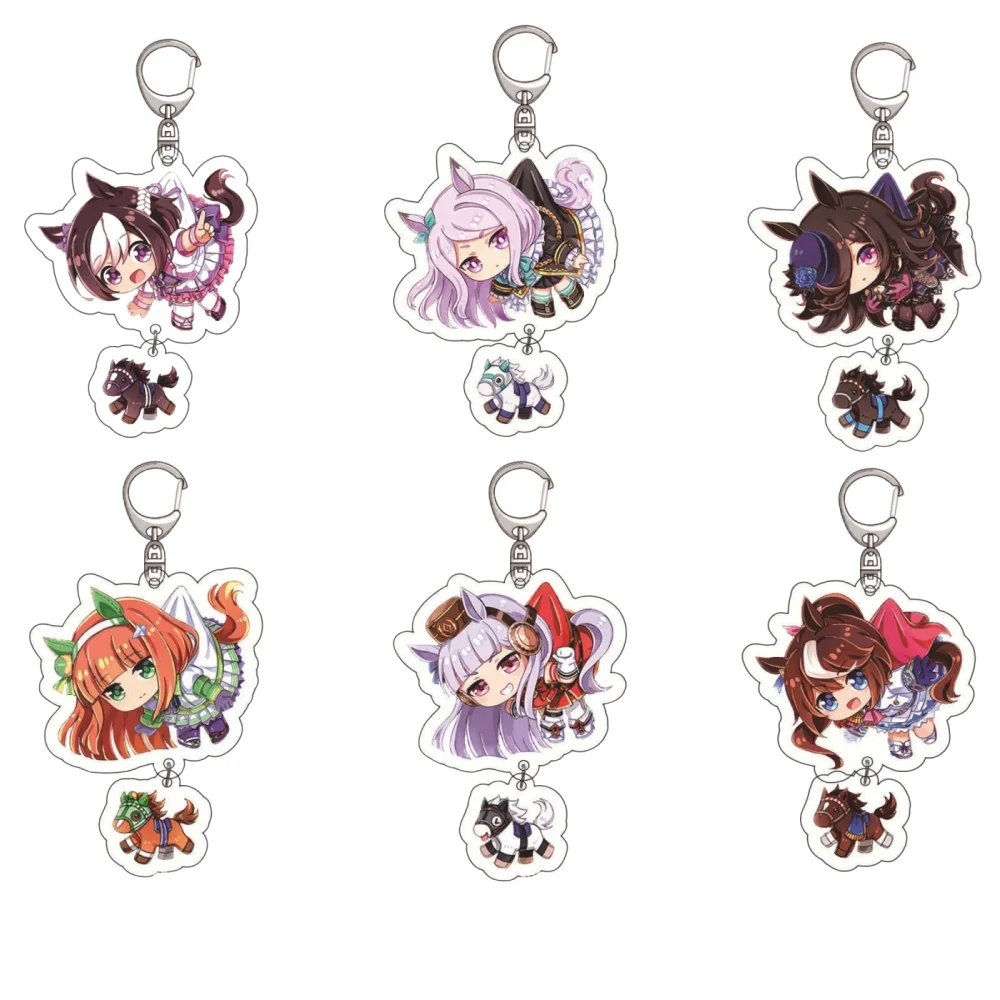 6cm Anime Pretty Derby Shuttle Mejiro Mcqueen Symboli Rudolf Kawaii Acrylic Keychain Jewelry Cosplay Costumes Props Peripherals