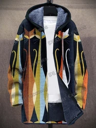 Cat Gradient Art Patterns Retro 3D Printed Men's Fashion Plush Thick Hooded Coat Winter Casual Warm zipper jacket CM06