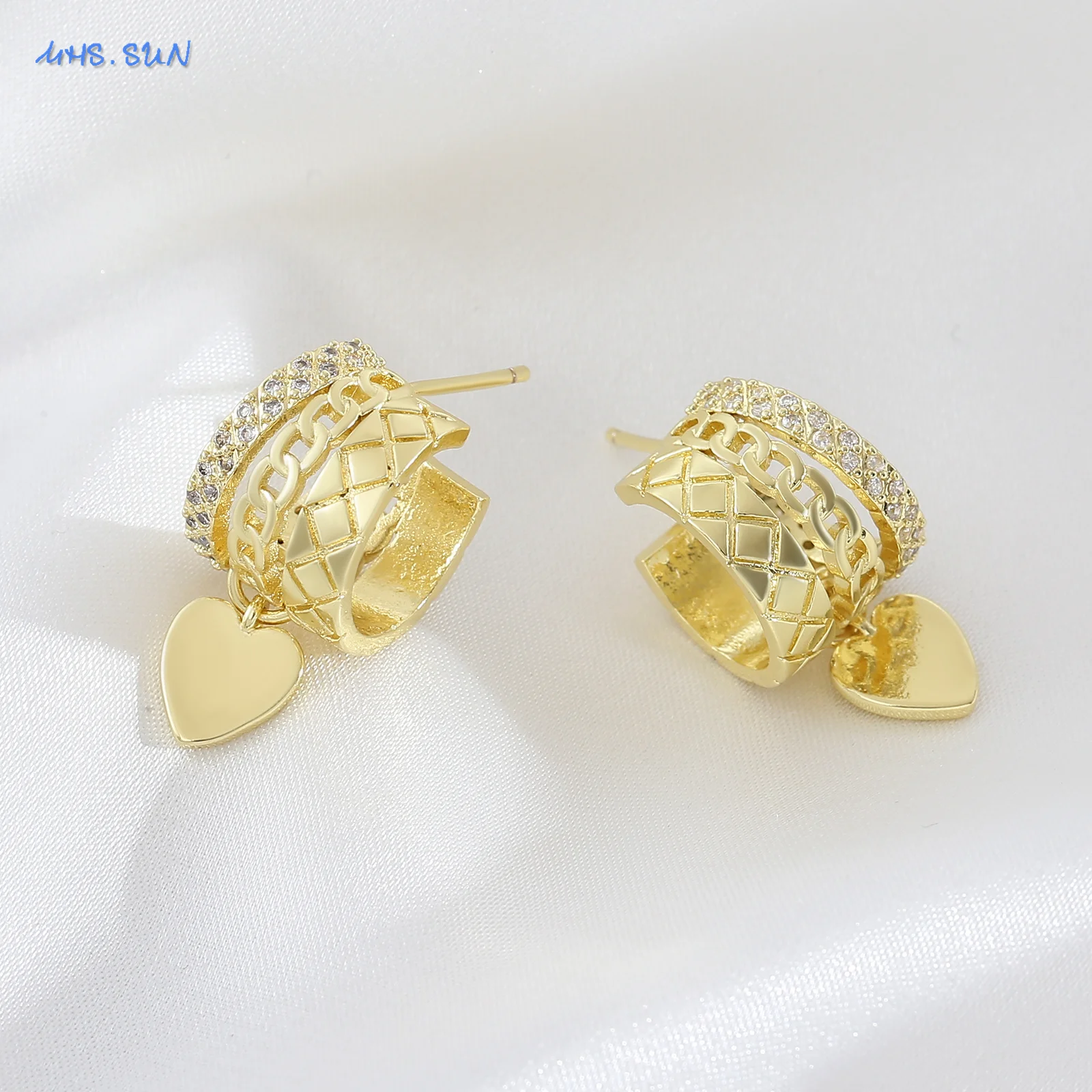 MHS.SUN موضة زركون الحب القلب إسقاط أقراط للنساء مزاجه الذهب اللون القرط ثقب الأذن مجوهرات حفلة هدية