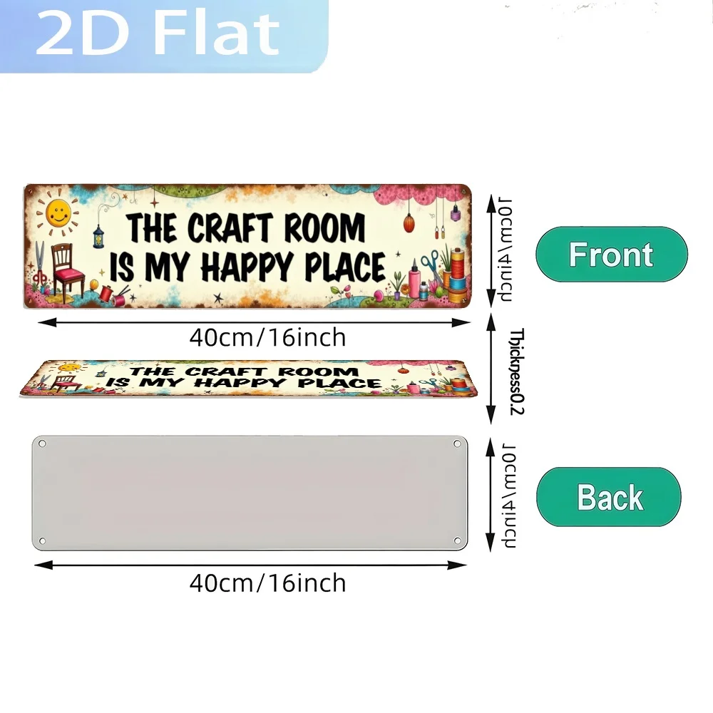 A 2D Flat Aluminum Wall Hanging Featuring a Rustic Craft Room, My Happy Place Design -Perfect for Farmhouse Decor