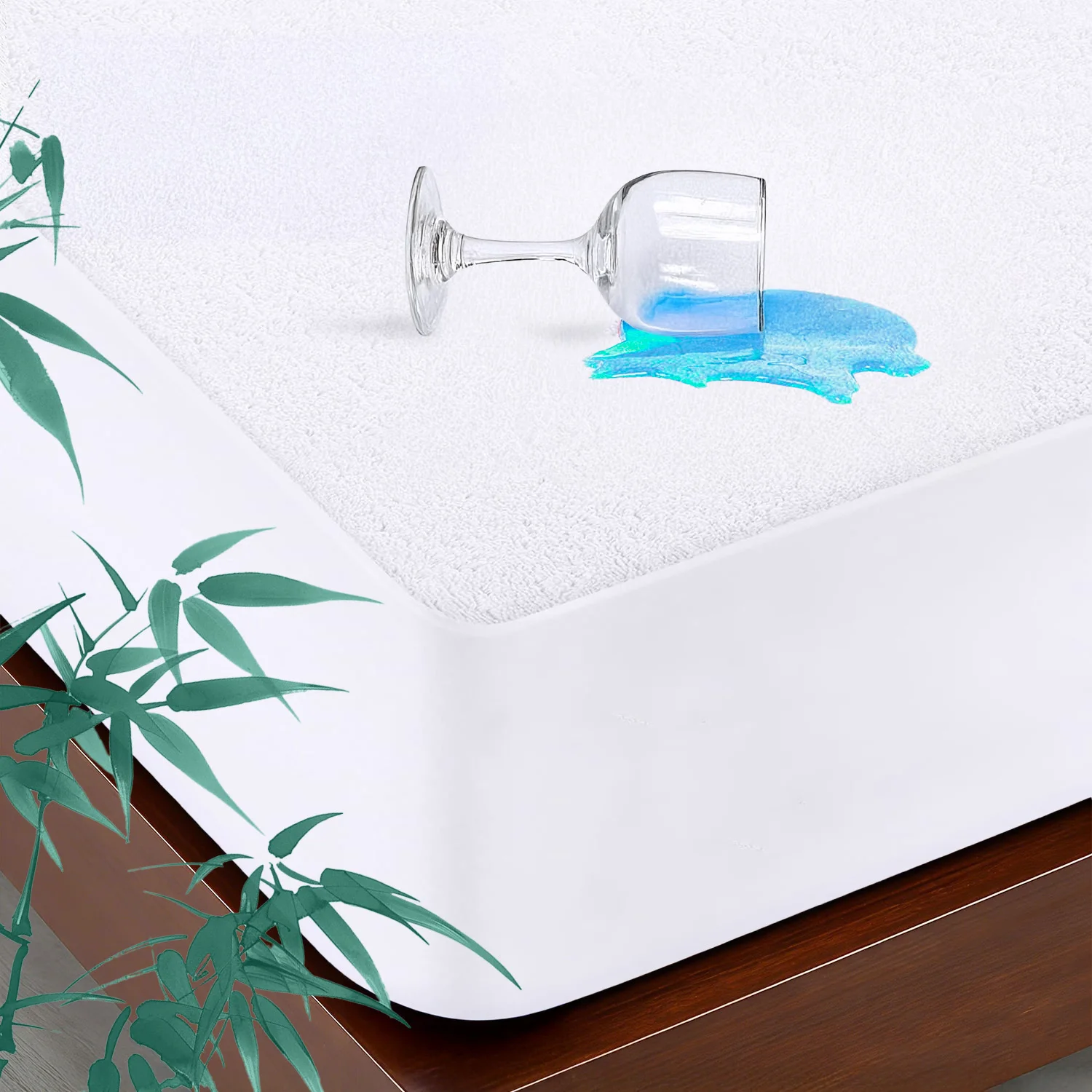 Protège-matelas imperméable en bambou éponge, drap-housse, housse de matelas à poches profondes 36 cm, housse de matelas imperméable en TPU, sangle élastique, respirant, lavable, protection de lit, blanc