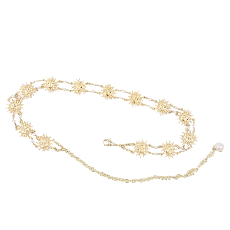 Golden Sun God Pearl Waist Chain Women\'s Dress Decoration Bright Gold Chain Waist Thin Belt