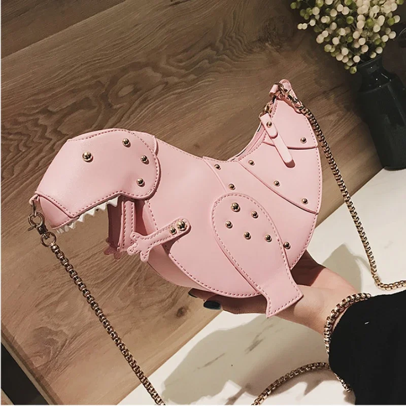 

Trend Fashion 3D Dinosaur Design Rivets Pu Leather Girl's Chain Purse Shoulder Bag Tote Ladies Crossbody Mini Messenger Bag Flap