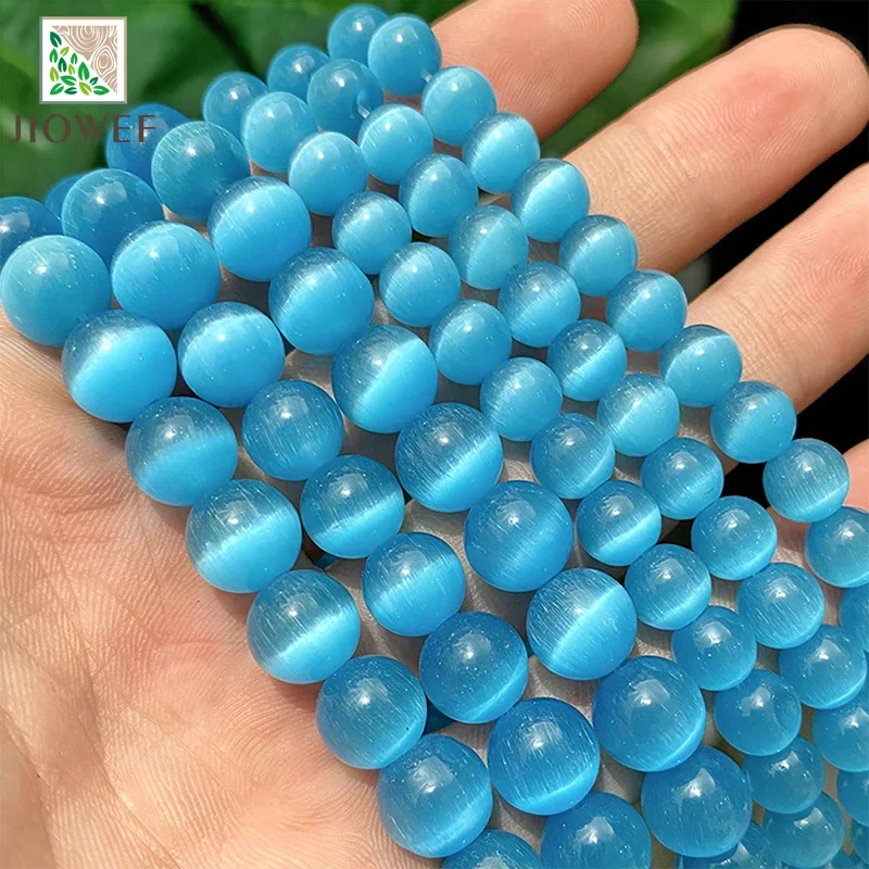 الحجر الطبيعي الأزرق القط العين الخرز أوبال حجر الجولة فضفاض الخرز أساور يدوية اكسسوارات 15 "ستراند 6/8/10 مللي متر لصنع المجوهرات
