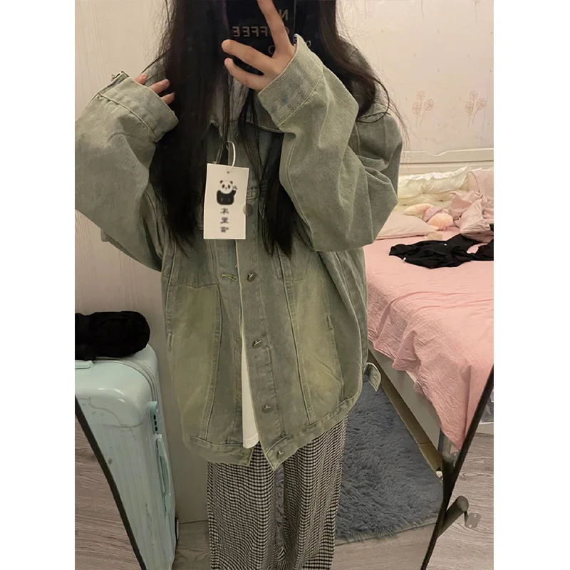 

Джинсовый джинсовый джинсовый джинт в американском стиле ретро, женский весенне-осенний повседневный уличный рабочий костюм, свободный повседневный топ