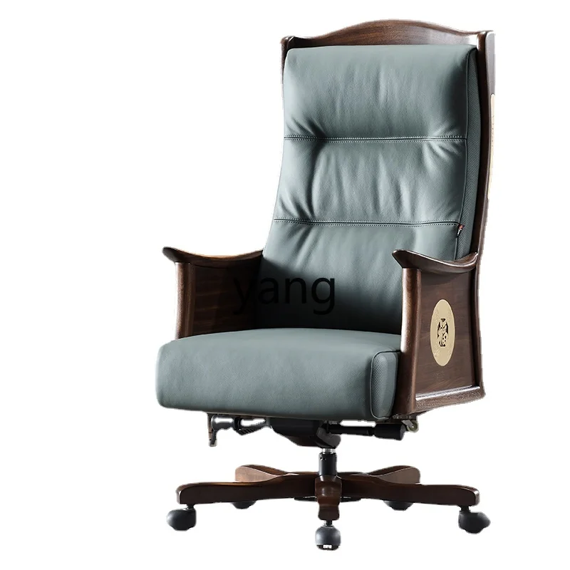 Yjq Leather Boss Chinese Solid Wood Office Chair High-End President Business Comfortable Study