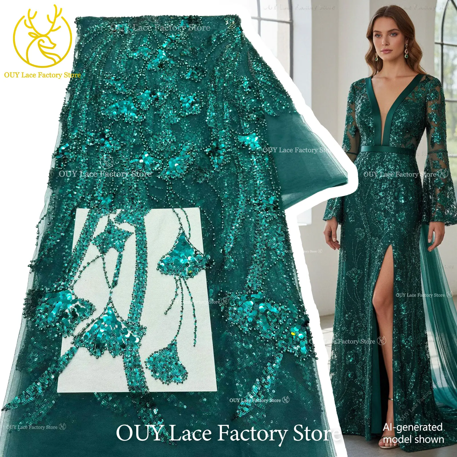 

2026 African Sequins Beaded Lace Fabric Nigerian High Quality Sequins Tulle Lace Fabric Embroidery Wedding Dress Sewing 5 Yards