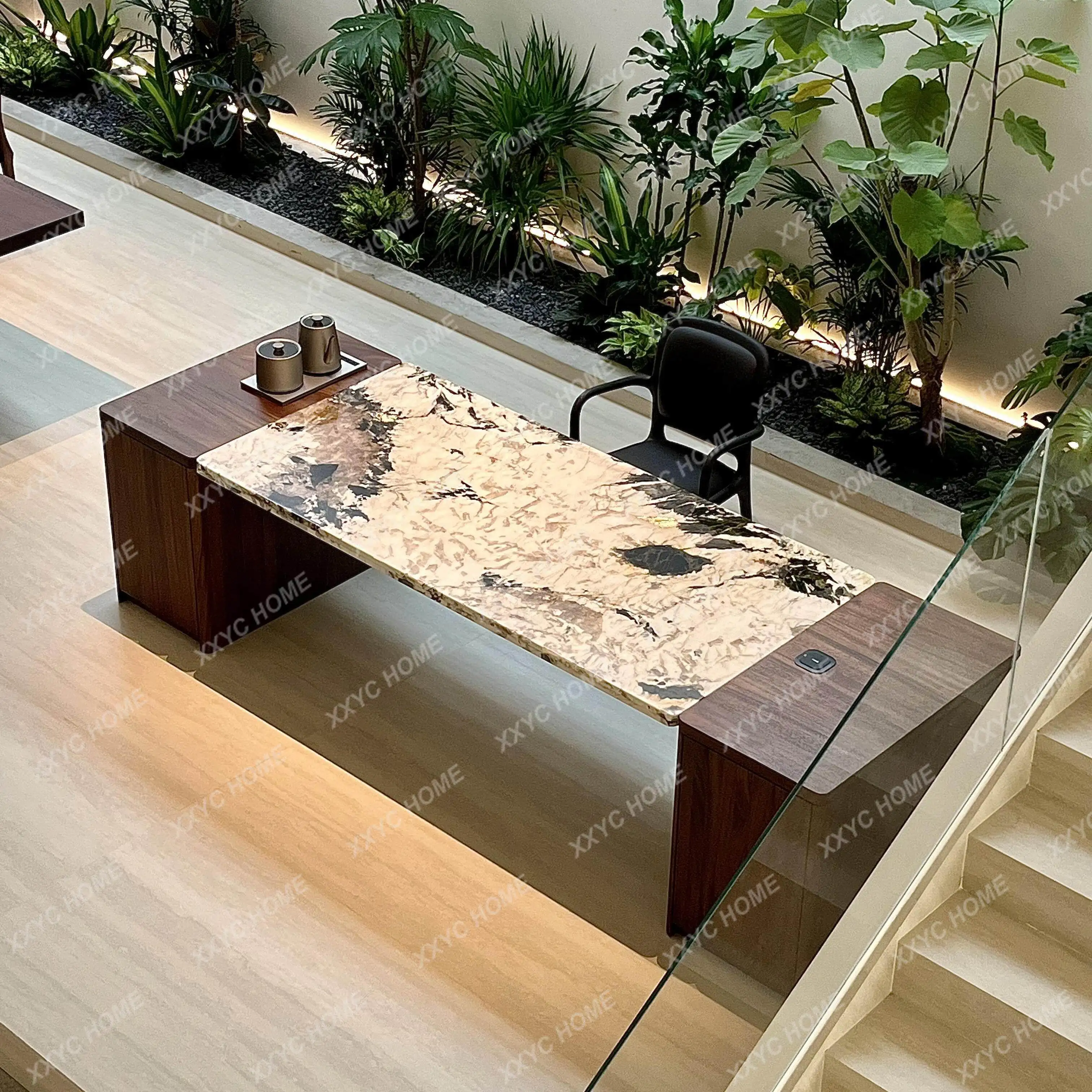 High-end luxury stone tea table marble solid book wood office slate advanced table design tea table
