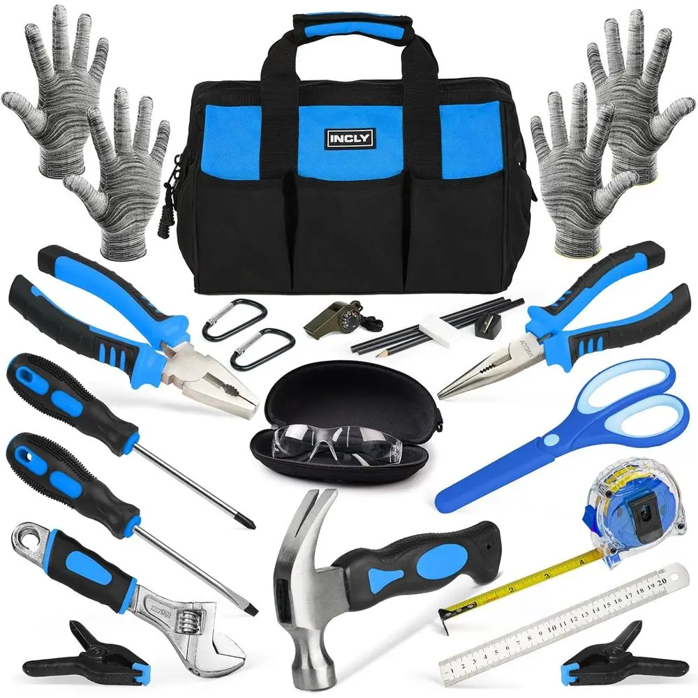 Ensemble d'outils pour enfants de 24 pièces avec sac, véritables outils à main pour garçons, outils éducatifs de construction pour le bricolage et le travail du bois