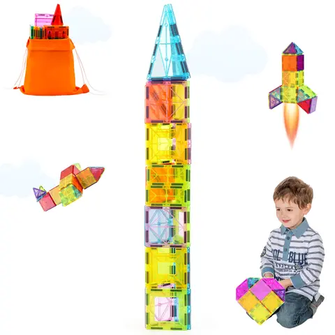 SucceBuy 32PCS Light Magnetic Tiles Building Blocks Magnet Educational STEM Sensory Stacking Toys for Toddlers Boys Girls Gifts