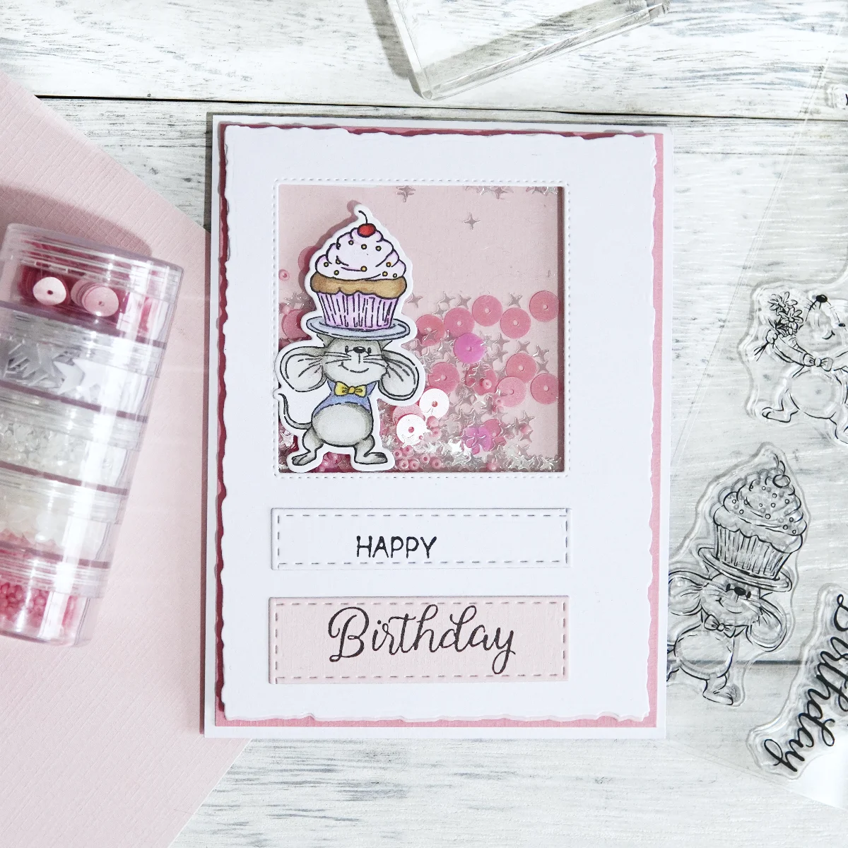 MangoCraft Adorable Mouse And Cake Metal Cutting Dies Clear Stamp Happy Birthday Scrapbooking Decor DIY Cut Dies Stamps For Card