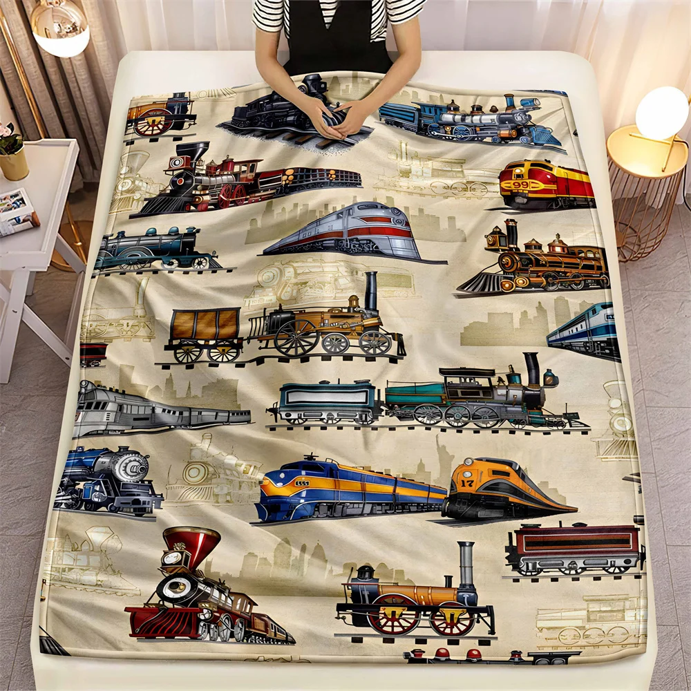 Small train Microfiber Throw Blanket, Train Leisure Cover Blanket, Locomotive Lunch Break Blanket Home Travel Camping Blanket