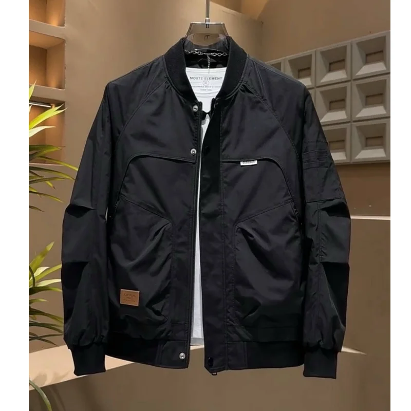 

Spring Autumn New Faion Patchwork Baseball Collar Jaet Men's Simple Color Casual Loose Versatile Trendy Outerwear