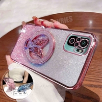Note10s Butterfly Holder Plating Case On For Xiaomi Redmi Note 10 11 Note10 Pro 4g 5g 10s 11s 10pro 11pro Silicone Stand Cover