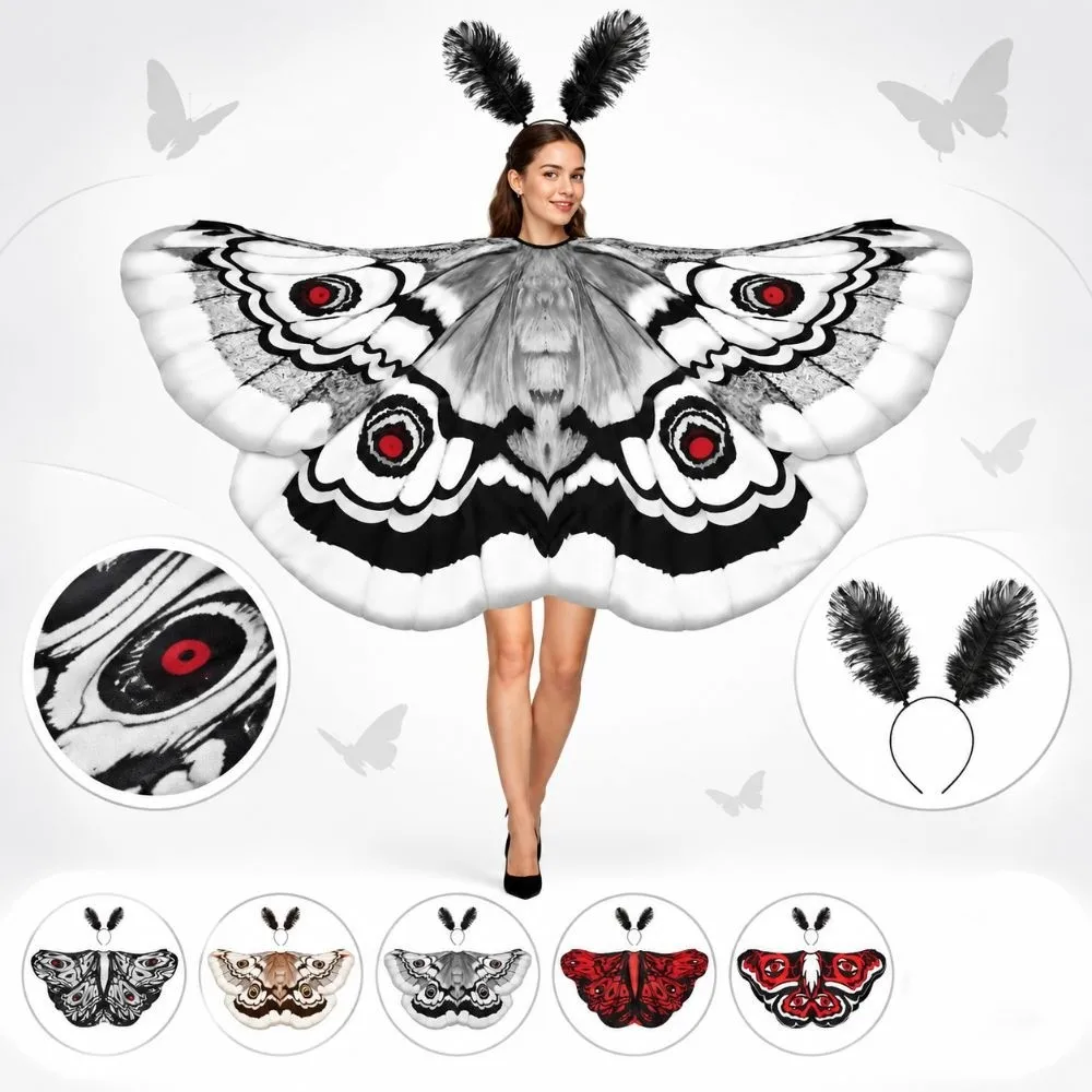 Elegant Polyester Butterfly Wing Shawl with Headpiece DIY Decor Moth Shawl Moth Themed Costume Themed Parties