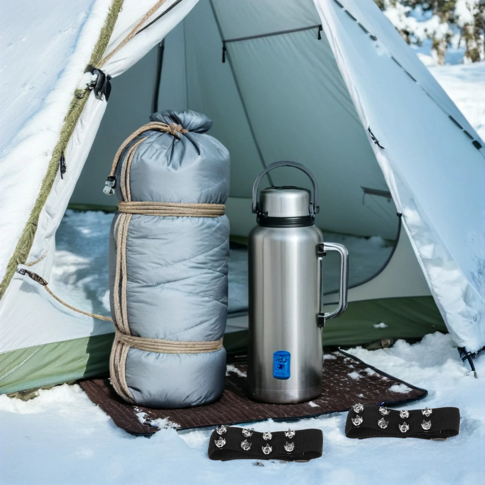 

2Pcs Ice Traction Cleats Black Sturdy Shoe Ice Grips Quick Install Hiking Crampons for Walking Running on Icy Surfaces Winter