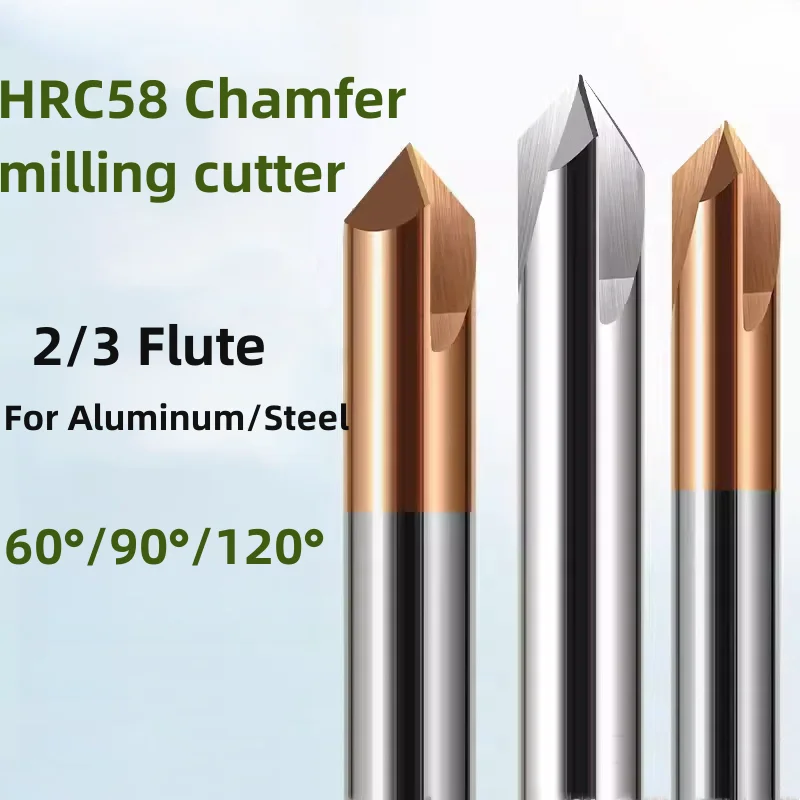 HRC58 Chamfer Milling Cutter 60°/90°/120° 2 Flute 3 Flute Tungsten Carbide Straight Groove Chamfer Mill 8x60 10x75 12x75 4x50