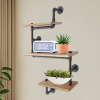 3 Tier Wood Wall Shelves with Metal Rack Floating Vintage Industrial Wall Shelf Hanging Pipe Shelf for Living Room Bedroom