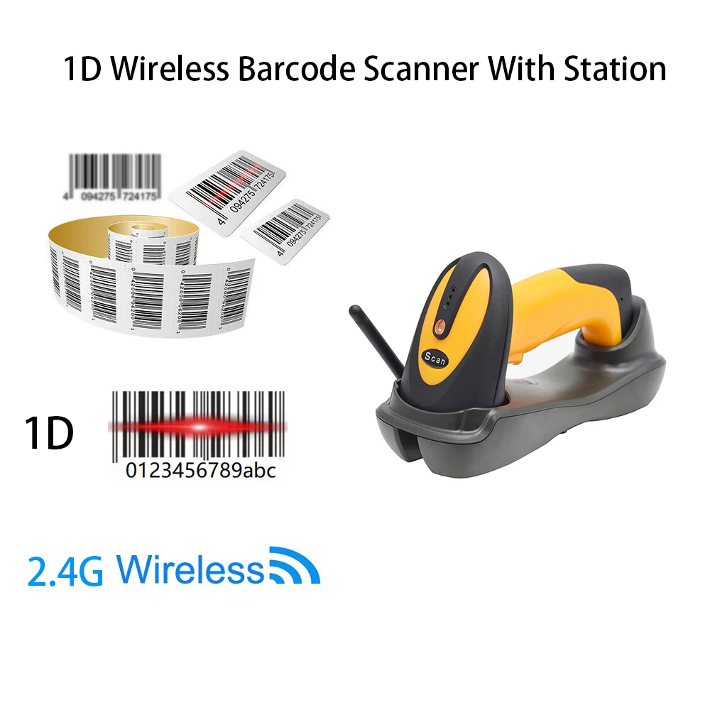 Wireless USB 1d QR Code Barcode scanner With cradle and button function