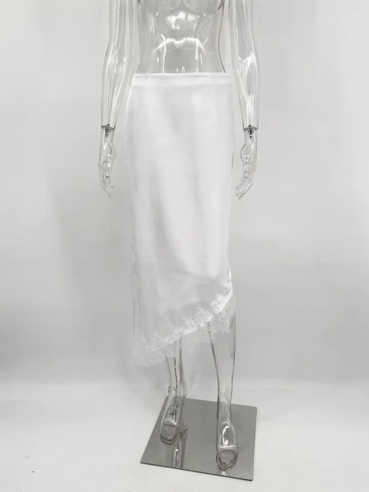 Tossy White Lace Patchwork Long Skirt For Women Slim High Waist Elegant Commute Printed Party Looks Clothes Female Maxi Skirts
