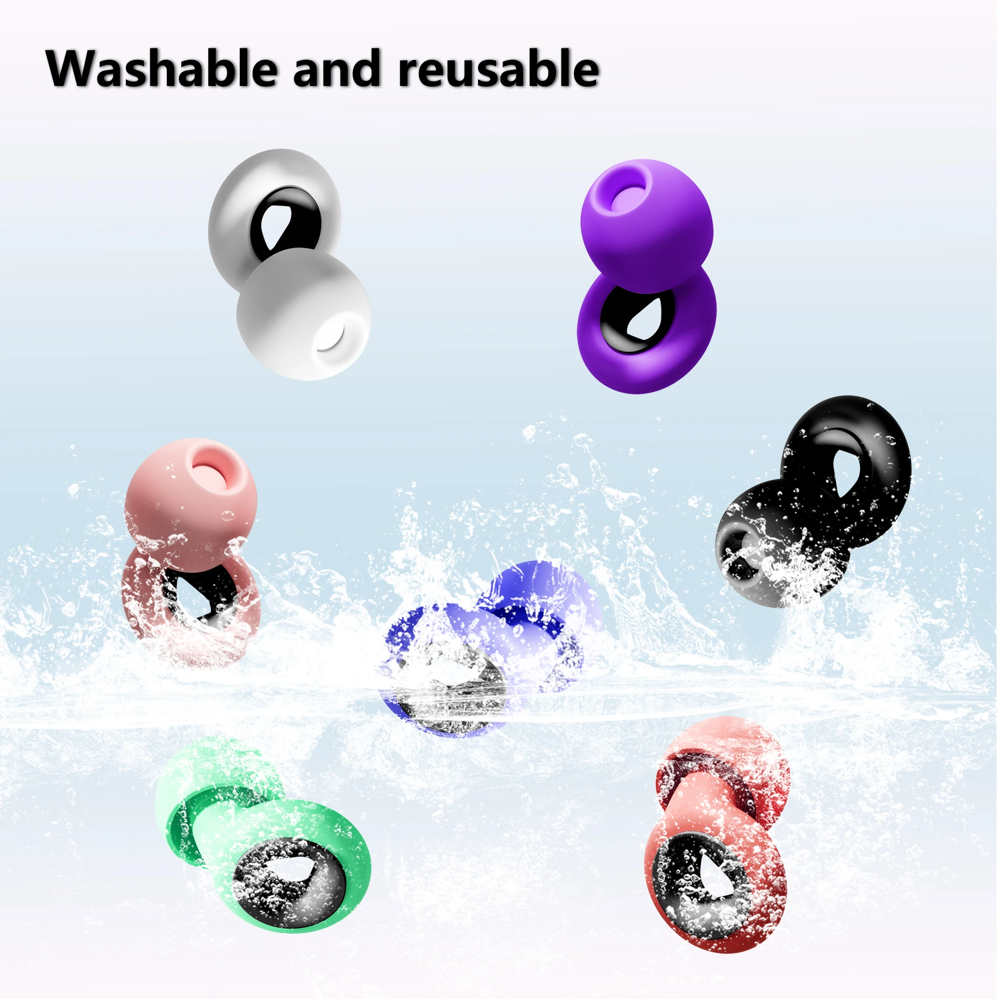 

Reusable Silicone Ear Plugs Noise Reduction Earplugs 8 Replacement Ear Tips XS/S/M/L Sizes for Sleep Swim Travel Concert