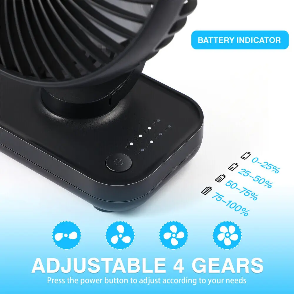 4000mah Four Speed Portable Mini Fan Desktop Usb Rechargeable Silent Electric Fan Student Home Office Rechargeable Battery