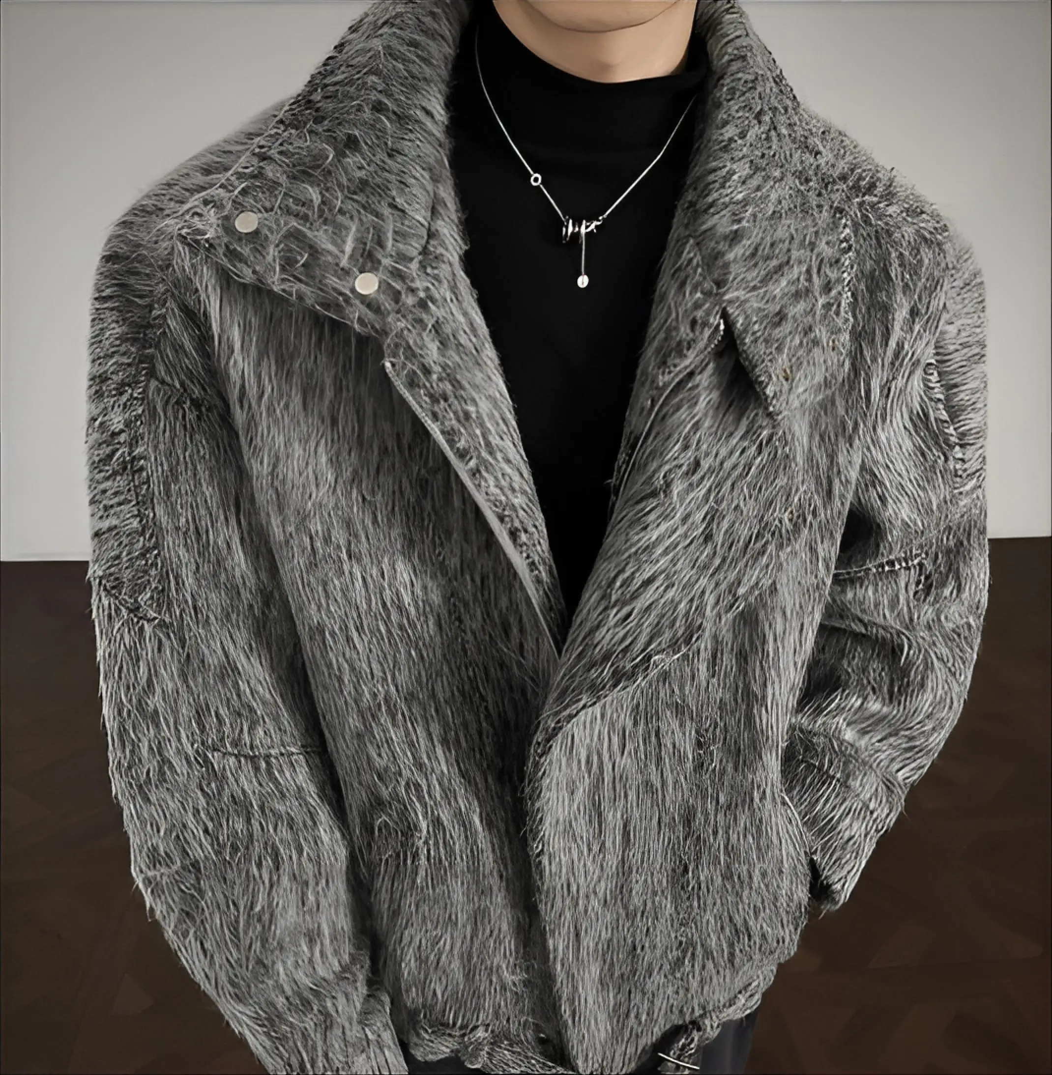 

Мужская куртка из смесовой шерсти с подкладкой из шерпы, уникальная, с воротником-стойкой, в стиле рабочей одежды, с вышивкой, повседневная, в университетском стиле, с вырезами, из канваса.