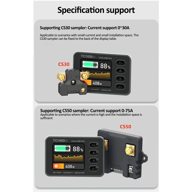 

【2025 NEWLY】High-Precision Color Screen Coulomb Meter TC169SE Battery Voltage And Current Meter Lithium Battery Capacity Tester