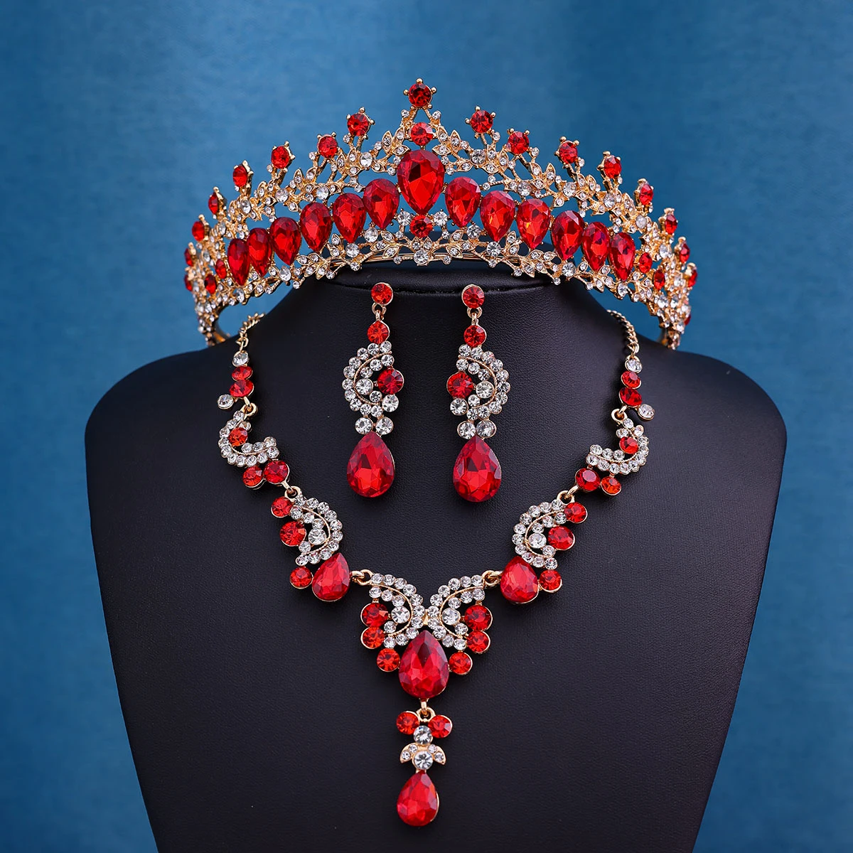 3Pcs/set Baroque Crystal Bridal Jewelry Rhinestone Tiaras Crown Necklace Earring For Bride Women Wedding Jewelry Set Gift