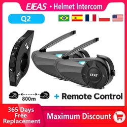 EJEAS Q2 Motorcycle Helmet Intercom Bluetooth 5.1 Headset Quick Pair Waterproof Up to 2 Riders Wireless Interphone Earphone