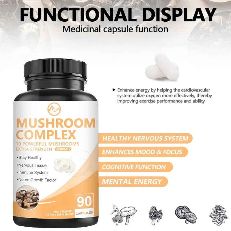 Minch Mushroom Supplement Capsules 2600mg Enhances Body System Healthy Care Cognitive Function For Adults Gluten Free