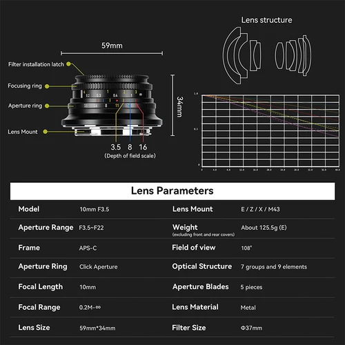 Imagen 2 del producto 7artisanos 10mm F3.5 APS-C 108 °   Lente de enfoque fijo ultra gran angular para cámara Sony E Fujifilm XF Nikon Z Micro M4/3 Mount