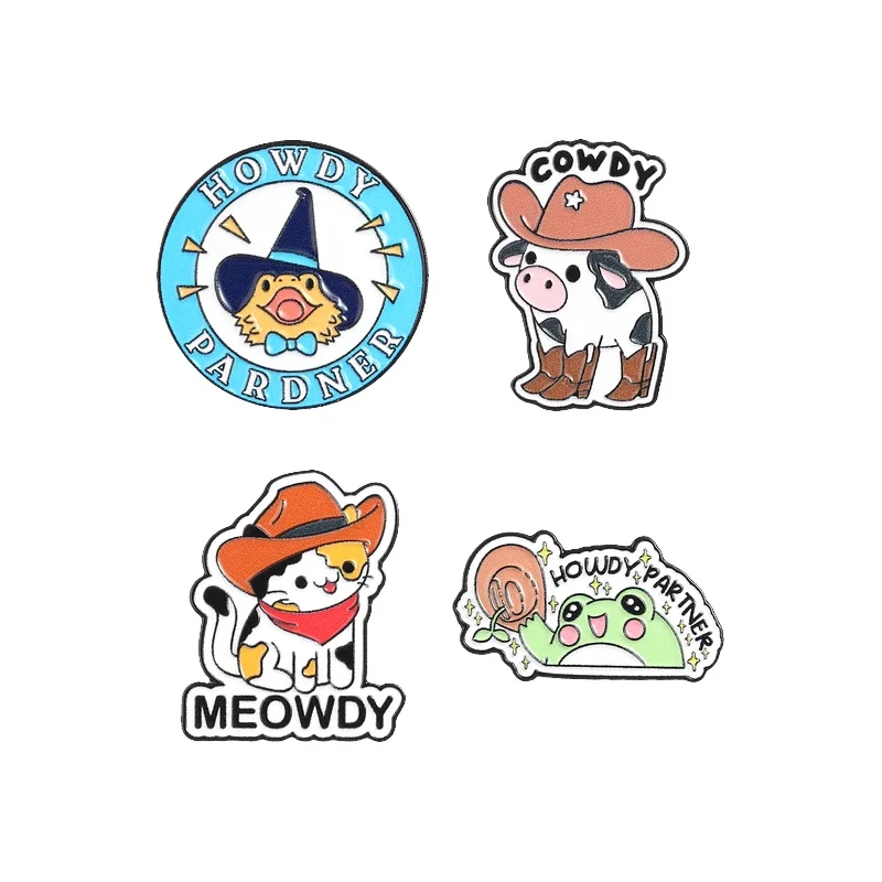 

Wizard Duck Cowboy Cat Frog Enamel Pin Howdy Cowdy Meowdy Cartoon Animal Greeting Pun Brooches Backpack Lapel Badge Jewelry Gift