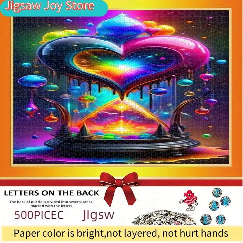 

500/1000pcs Puzzle, DIY Paper Jigsaw, Rainbow Heart Sand Timer, Adult Jigsaw, Suitable for Educational Jigsaw, Home Leisure Ji