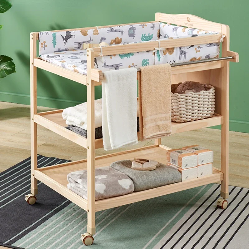 Solid Wood Diaper Changing Table Baby Care Desk Massage Bath Integrated Multifunctional Baby Newborn Baby Crib Changing Sets