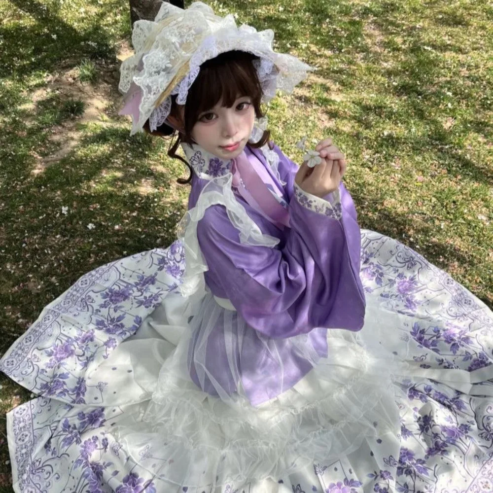 Hanfu Lolita Mixed Style Straw Bonnet BNT Handmade Bow Lace Decor Sun Hat Matching Accessory