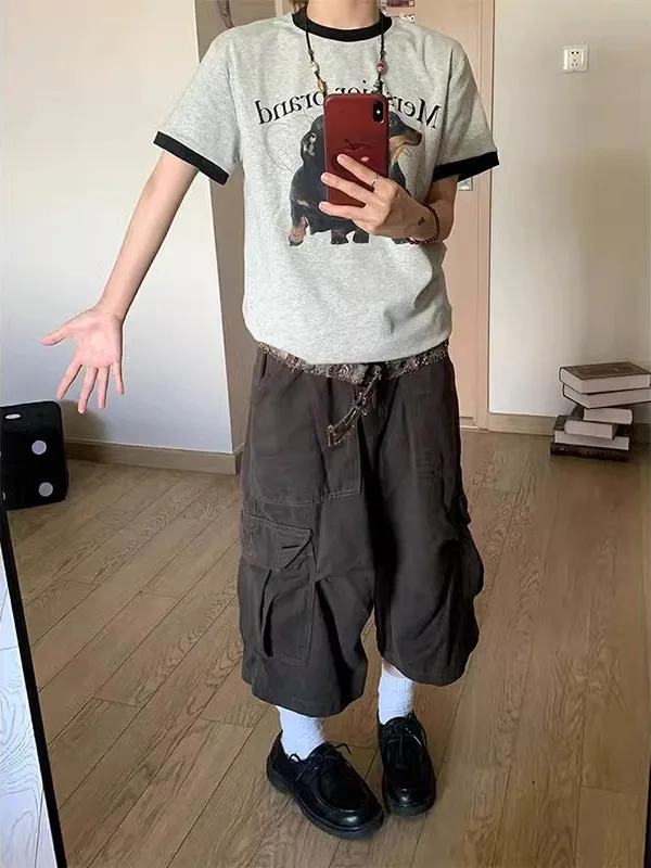 

American Retro Men's Workwear orts Summer 2025 Loose Straight Leg Wide Leg Seven-Foot Pants Trendy Multi-ket Casual Pants