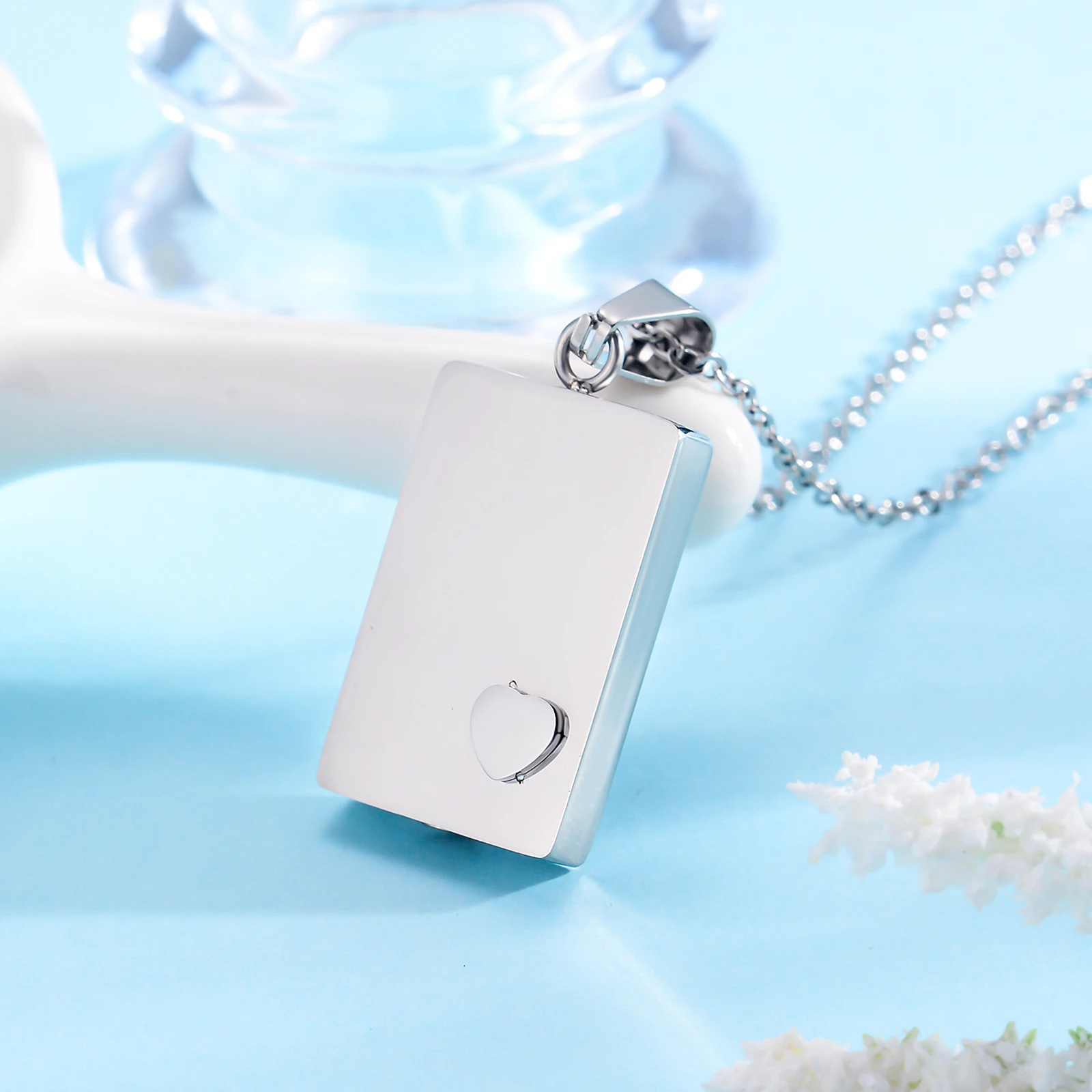 Blank RectangleUrn Ash Pendant Cremation Jewelry Stainless Steel Keepsake Memorial Necklace for Women Men Dropshipping