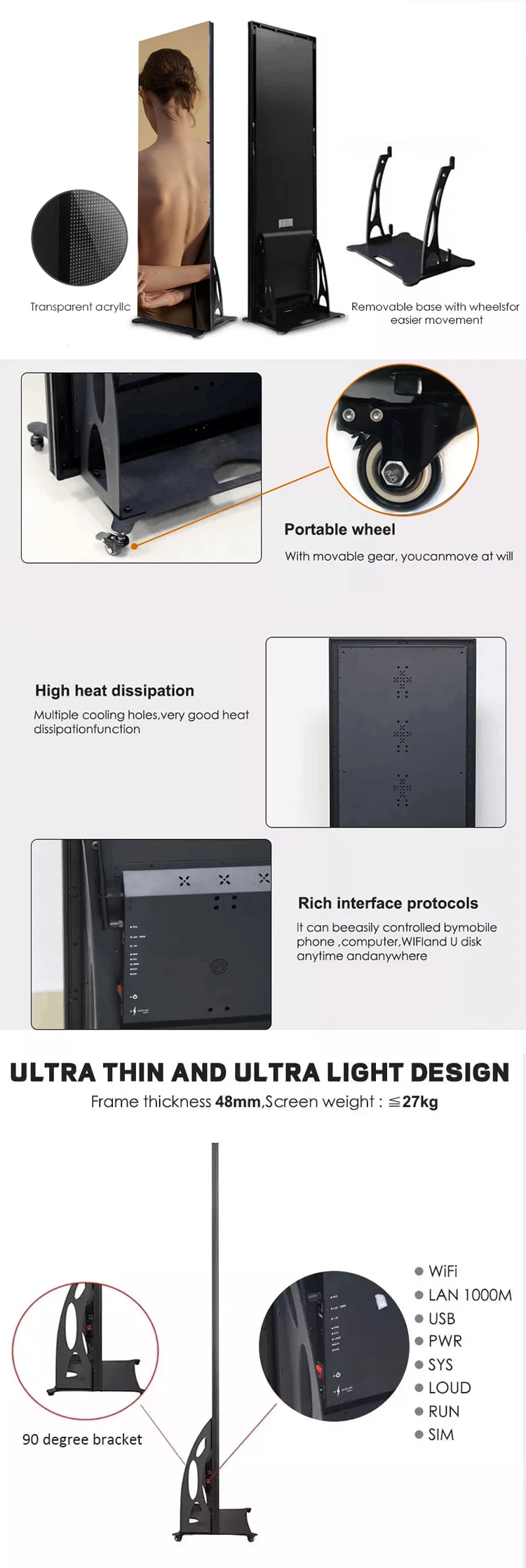 Sinalização digital e display led banners vídeo parede publicidade P2.5 piso pôster led