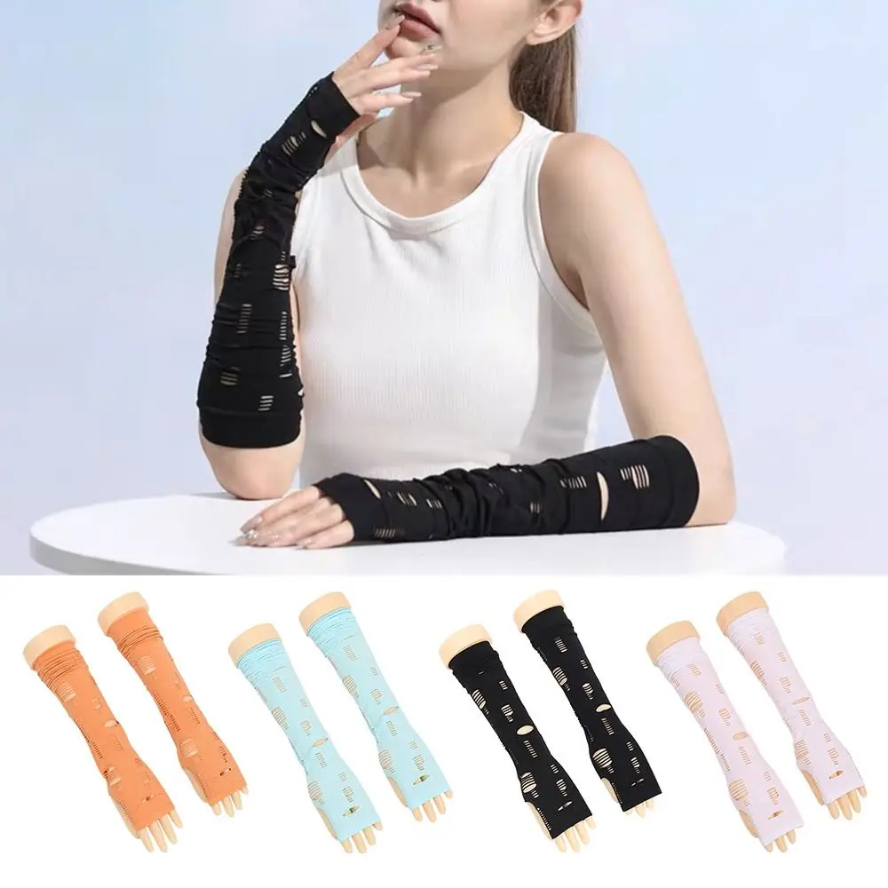 Sun Protection Ice Silk Sleeve Thin Anti-UV Arm Sleeves Hand Protector Cover Breathable Sunscreen Gloves Women Ladies Girls