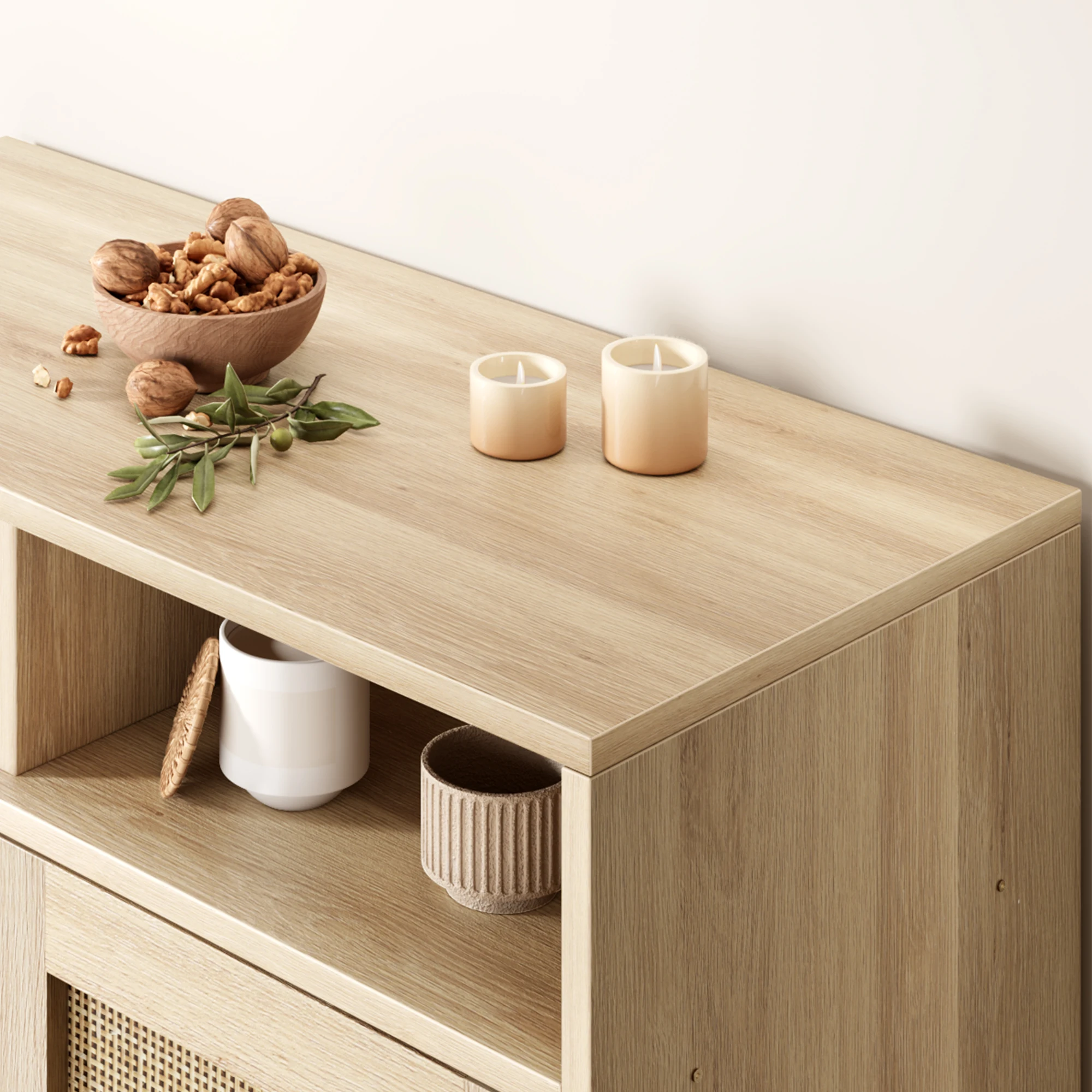 Sideboard Buffet Cabinet, Rattan Cabinet with 4 Doors, Kitchen Storage Cabinet, Cupboard Console Table, Cabinet for Kitchen