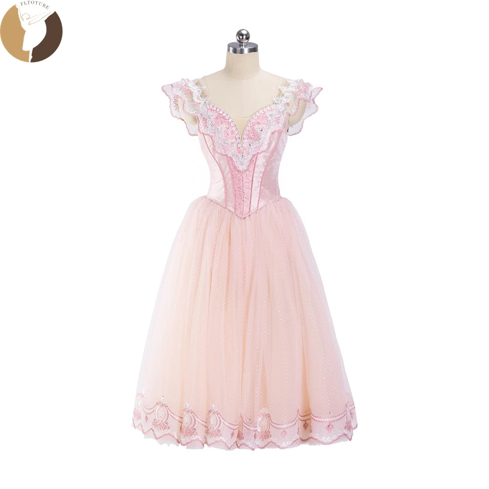 

FLTOTURE High Quality Adjustable 5 Layers Soft Glitter Yarn Girl Pink Long Skirt Dress For Ballet Variation Group Performance