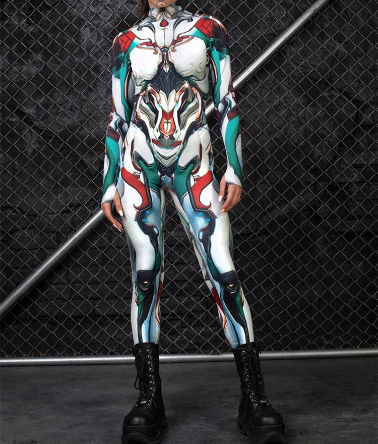 Erwachsenen-Sportanzug mit hoher Taille, Damen-Cosplay-Kostüm, sexy Anzug mit blauen Farbelementen, Muskel-Halloween-Bodysuit – Detail 10