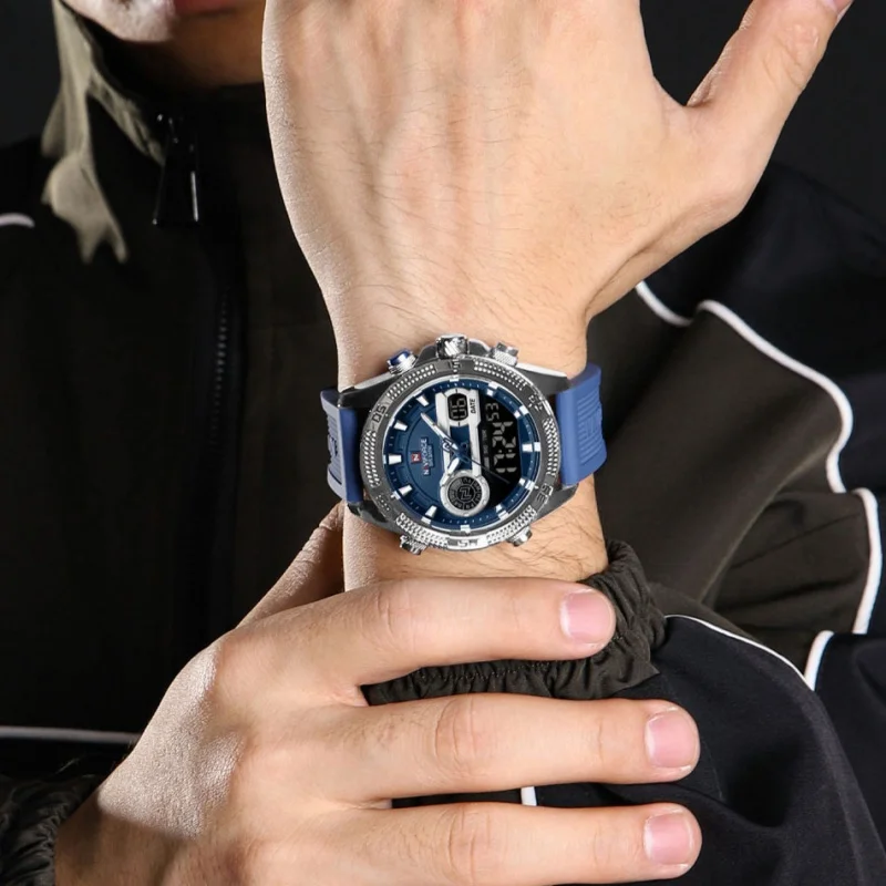 NAVIFORCE 9223 موضة الرجال ساعة إلكترونية عرض مزدوج مضيئة مقاوم للماء كرونوغراف الساعات الرقمية للرجل reloj hombre