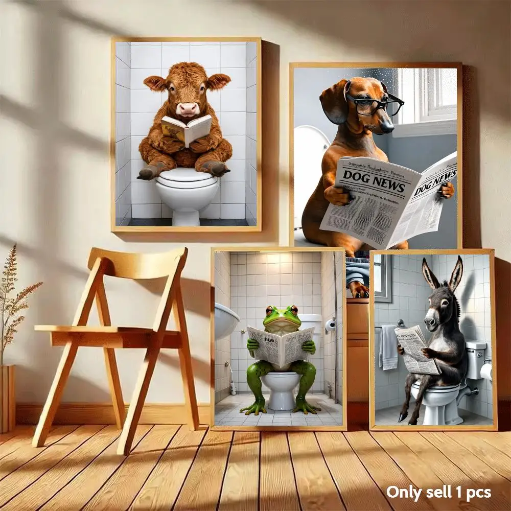 Bathroom Cat Reading On Toilet Poster Home Living Bed Room Bar Hallway Sticky Wall Art Printing Aesthetic Decor