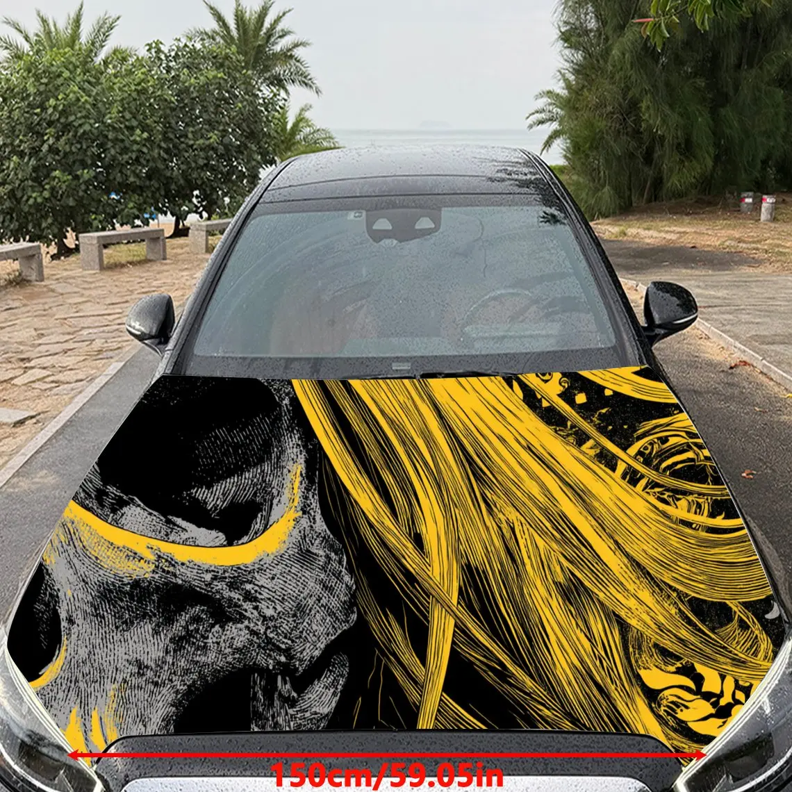 ملصقات غطاء رأس السيارة على شكل جمجمة صفراء مرعبة - لفافة فينيل ذاتية اللصق ومقاومة للماء ومتينة، وتزيين وحماية C الخاصة بك #2