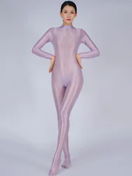 Women's Yoga Jumpsuit High Elastic Oil Glossy Shiny Bodysuit Long Sleeved Pantyhose Jumpsuits Candy Color Shaper Tight Rompers