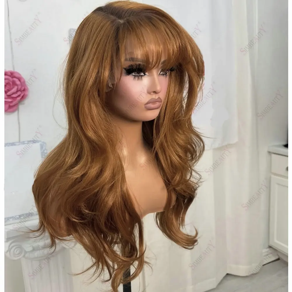 Vollspitzenperücken aus Remy-Echthaar, klebefrei, lange, lockere Wellen, Orange-Braun, 13x6 Spitzenfront/360 Spitzenfrontperücken für Damen, für den täglichen Gebrauch – Detail 3