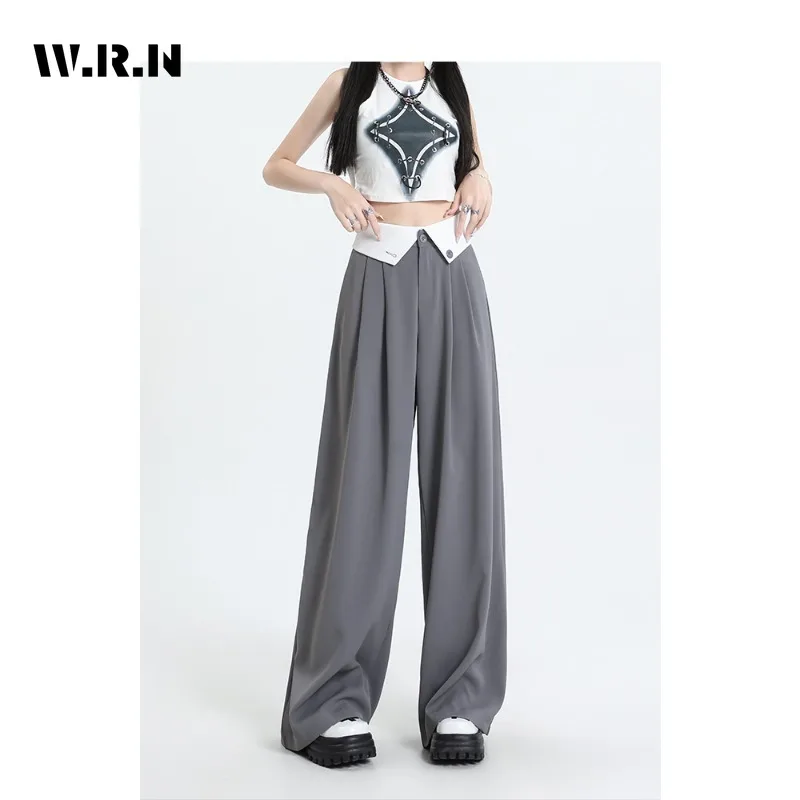 

Streetwear Women Joggers Flip Waist Suit Pants Female Autumn High Waist Draped Casual Wide Leg Straight Pants 2023 Vintage Chic